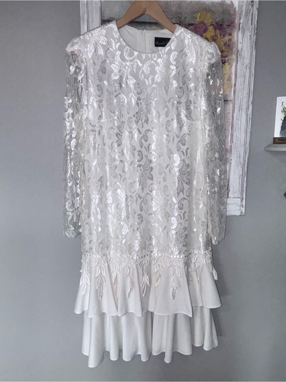 Vintage 80’s David Rose Drop-Waist Romanic Ivory Lace Dress Size 10 Worn Once